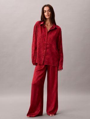 pink jacquard pyjama set - minimalist satin for women calvin klein