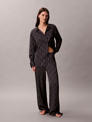 grey satin jacquard pyjama set for women calvin klein