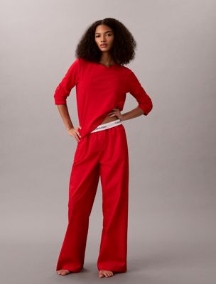 red pants pyjama set - icon cotton poplin for women calvin klein