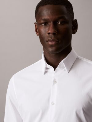 white extra slim poplin stretch shirt for men calvin klein