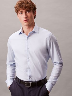blue schmales hemd aus bügelfreier stretch-baumwolle für herren - calvin klein