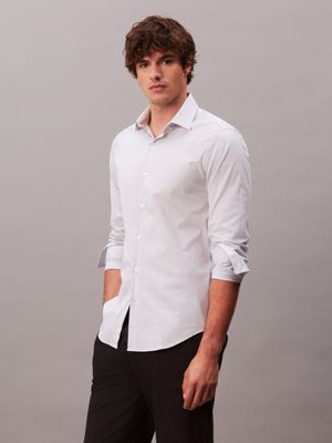 camicia a righe slim in popeline di cotone grey da uomini calvin klein