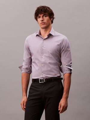 camicia testurizzata slim in cotone elasticizzato purple da uomini calvin klein