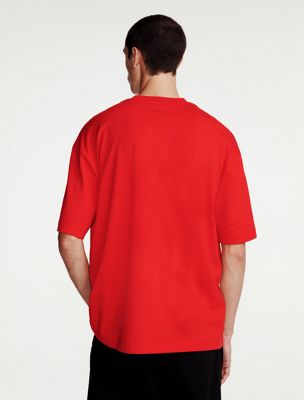 chinese red heavy cotton crewneck tee for men calvin klein