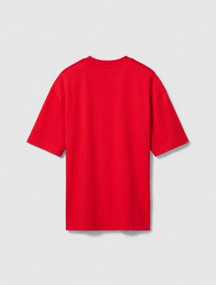 chinese red heavy cotton crewneck tee for men calvin klein