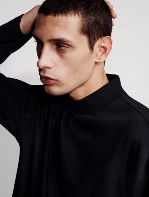 black heavy cotton mockneck tee for men calvin klein