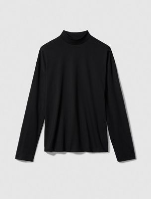 black heavy cotton mockneck tee for men calvin klein