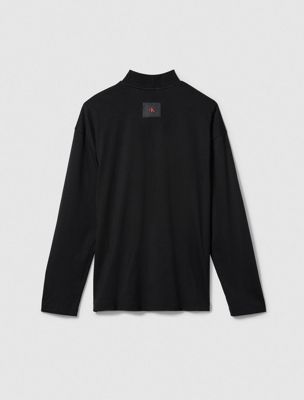 black heavy cotton mockneck tee for men calvin klein