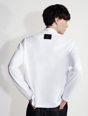 brilliant white heavy cotton mockneck tee for men calvin klein