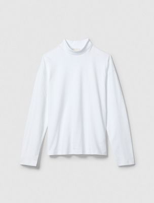 brilliant white heavy cotton mockneck tee for men calvin klein