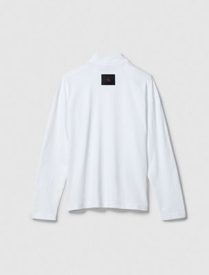 brilliant white heavy cotton mockneck tee for men calvin klein