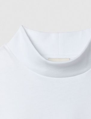 brilliant white heavy cotton mockneck tee for men calvin klein