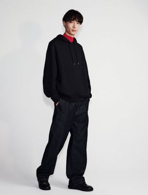 black lux terry hoodie for men calvin klein