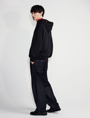 black lux terry hoodie for men calvin klein