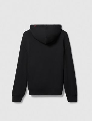 felpa con cappuccio in spugna lux black da uomini calvin klein