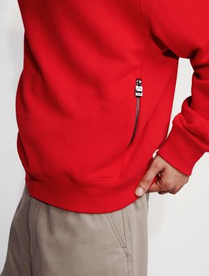 chinese red lux terry crewneck sweatshirt for men calvin klein