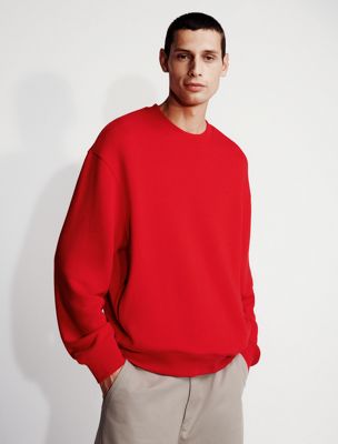 chinese red lux terry crewneck sweatshirt for men calvin klein