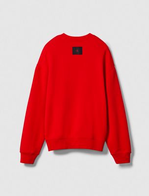 chinese red lux terry crewneck sweatshirt for men calvin klein