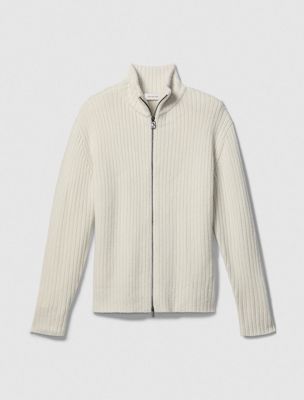 chalk ribbed zip jumper for men calvin klein