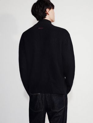 black ribbed zip jumper for men calvin klein