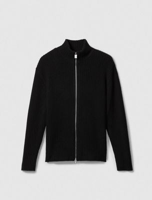 black ribbed zip jumper for men calvin klein