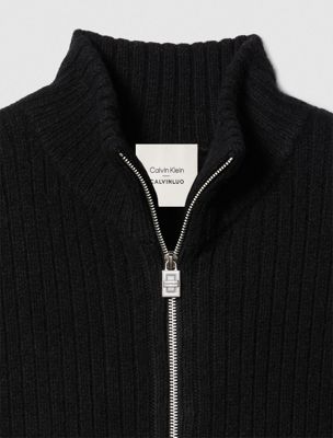 maglione con zip a costine black da uomini calvin klein