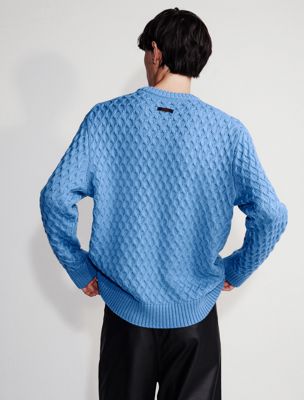 bel air blue merino wool crewneck jumper for men calvin klein