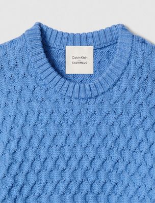 bel air blue merino wool crewneck jumper for men calvin klein