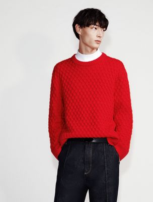 chinese red merino wool crewneck jumper for men calvin klein