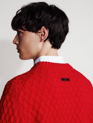 chinese red merino wool crewneck jumper for men calvin klein