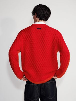 chinese red merino wool crewneck jumper for men calvin klein