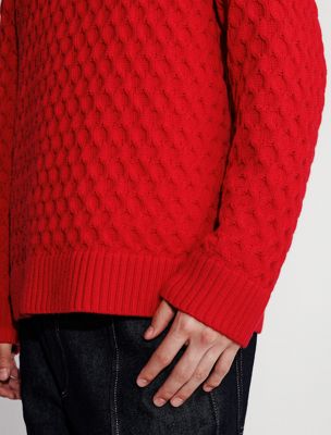 chinese red merino wool crewneck jumper for men calvin klein