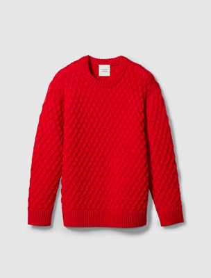 chinese red merino wool crewneck jumper for men calvin klein