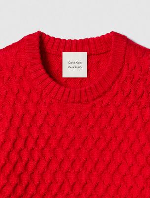 chinese red merino wool crewneck jumper for men calvin klein