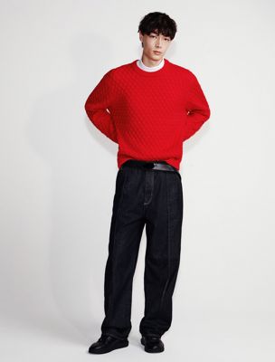 multi merino wool crewneck jumper for men calvin klein