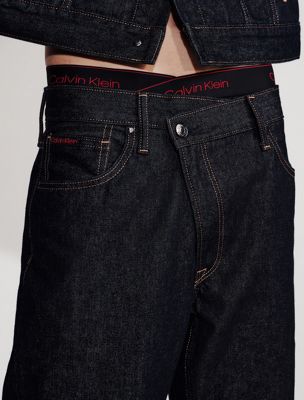 rinse 90s straight asymmetric jeans for men calvin klein