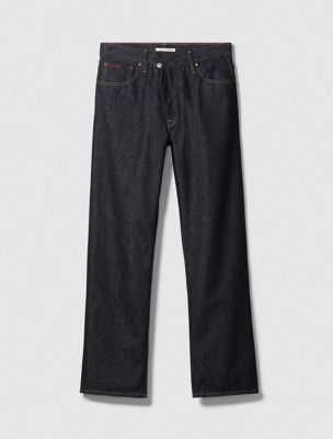 rinse 90s straight asymmetric jeans for men calvin klein