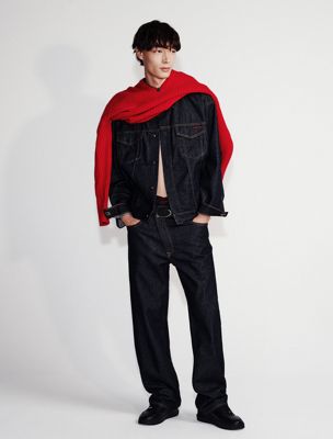 blue asymmetrische 90s straight jeans voor heren - calvin klein