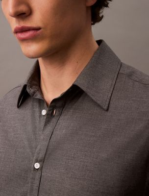 grey heather relaxed wool blend button-down shirt for men calvin klein