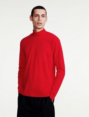 chinese red turtleneck ribbed tee for men calvin klein