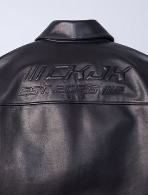 black skórzana kurtka motocyklowa jung kook for calvin klein dla mężczyźni - calvin klein