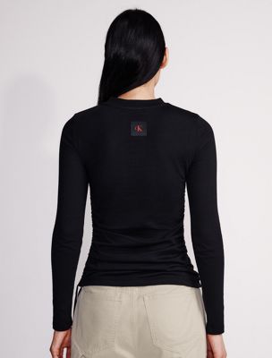 black ruched slim t-shirt for women calvin klein