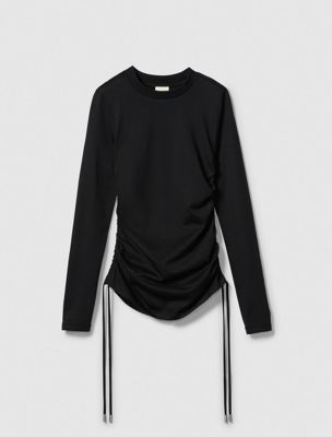 black ruched slim t-shirt for women calvin klein