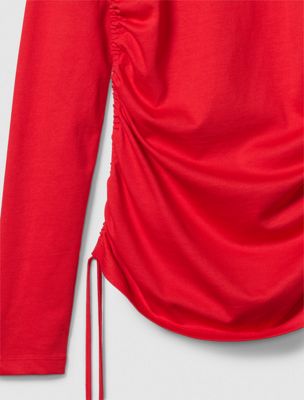 chinese red ruched slim t-shirt for women calvin klein