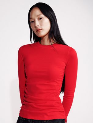 multi ruched slim t-shirt for women calvin klein