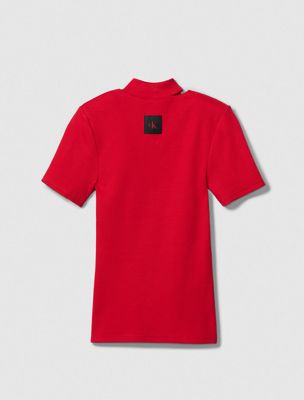 chinese red cut out slim crewneck t-shirt for women calvin klein