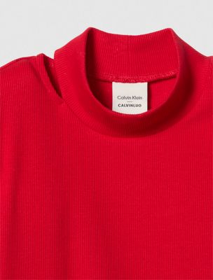 chinese red cut out slim crewneck t-shirt for women calvin klein