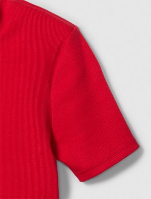 chinese red cut out slim crewneck t-shirt for women calvin klein