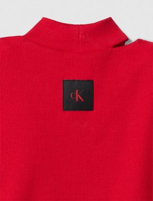 chinese red cut out slim crewneck t-shirt for women calvin klein