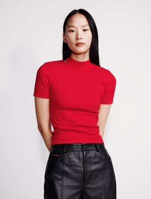 multi cut out slim crewneck t-shirt for women calvin klein